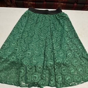 LuLaRoe Green Floral Lace A-Line Skirt